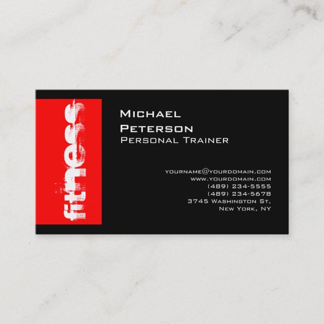 Black Red Strip Fitness Sport Business Card Visitenkarte (Vorderseite)