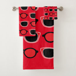 Black Red Sunglasses Pattern Badhandtuch Set