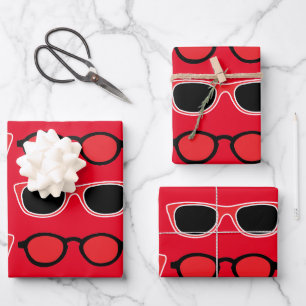 Black Red Sunglasses Pattern Geschenkpapier Set