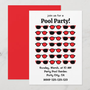 Black Red Sunglasses Summer Pool Party Einladung