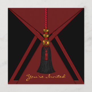 Black Red Tassel Birthday Party Einladung