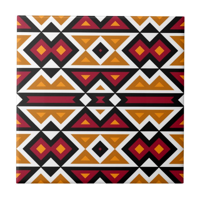 Black Red Terracotta Orange White Ethnic Stamm Art Fliese (Vorderseite)