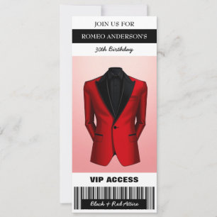 Black Red Tuxedo Birthday Ticket Einladung