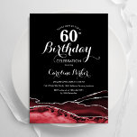 Black Red White Agate 60. Geburtstag Einladung<br><div class="desc">Schwarz,  rot,  weiß und silber agate 60. Geburtstag Einladung. Elegantes modernes Design mit Aquarellfarben-marmorgeode Hintergrund,  Imitats Glitzer Silber und Typografie Skript-Schriftart. Die trendige Einladungskarte eignet sich perfekt für eine stilvolle Damenfeier. Gedruckte Zazzle Einladungen oder Sofortdownload digitalen druckbaren Vorlage.</div>
