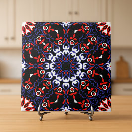 Black Red White Blue Ethnic Boho Mosaik Muster Fliese
