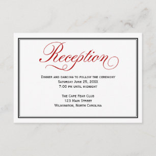 Black Red White Calligraphy Wedding Reception Card Begleitkarte