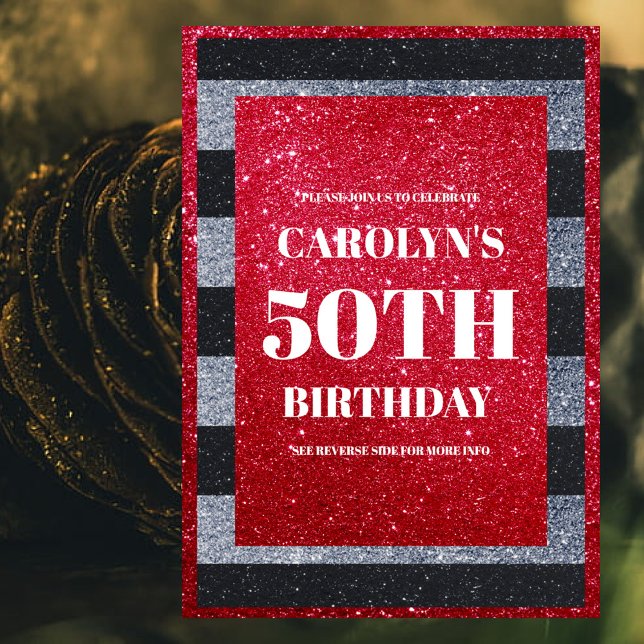Black Red White Glitzern Birthday Party Einladung (Von Creator hochgeladen)