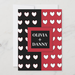 Black Red White Hearts Muster Moderne Hochzeit Einladung