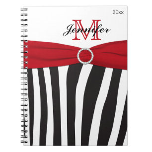Black Red White Zebra Strip Notebook Notizblock