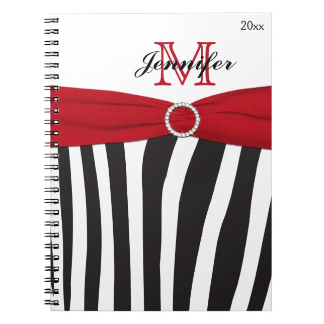 Black Red White Zebra Strip Notebook Notizblock (Vorderseite)