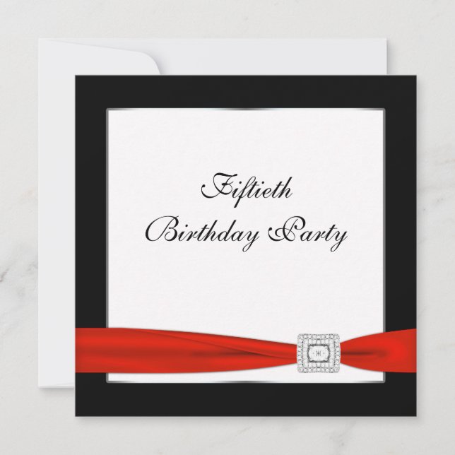 Black Red Womans 50. Geburtstagsparty Einladung (Vorderseite)