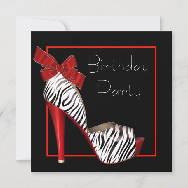 Black Red Zebra Anniversaire des invitations (Devant)