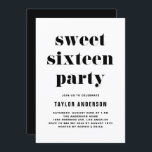 Black Retro Bold Typografie Sweet 16 Geburtstag Einladung<br><div class="desc">Mit dieser individuell gestaltbaren Einladung zum 16 . Geburtstag Geburtstag laden wir Sie zu Ihrer Veranstaltung ein. Es zeichnet sich durch Retro fett und einfache Typografie aus. Personalisieren Sie diese,  indem Sie Ihre Daten hinzufügen. Diese schwarz-süße 16 Party Einladung ist perfekt für jedes Event-Thema.</div>