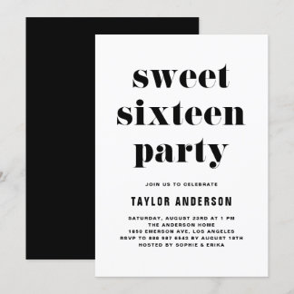 Black Retro Bold Typografie Sweet 16 Geburtstag Einladung