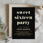 Black Retro Bold Typografie Sweet 16 Geburtstag Folieneinladung<br><div class="desc">Mit dieser individuell gestaltbaren Einladung zum 16 . Geburtstag Geburtstag laden wir Sie zu Ihrer Veranstaltung ein. Es zeichnet sich durch Retro fett und einfache Typografie aus. Personalisieren Sie diese,  indem Sie Ihre Daten hinzufügen. Diese Goldfolie süß 16 Party Einladungen ist perfekt für jedes Event Thema.</div>