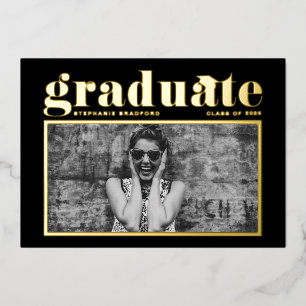 Black Retro Bold Typografy Foto Abschluss Folieneinladung