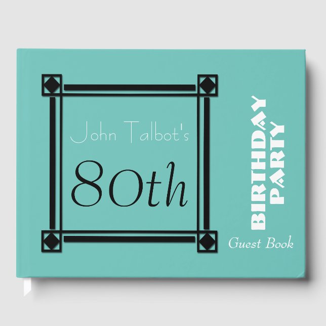 Black Retro Frame 70th Birthday Party Gästebuch (Vorderseite)