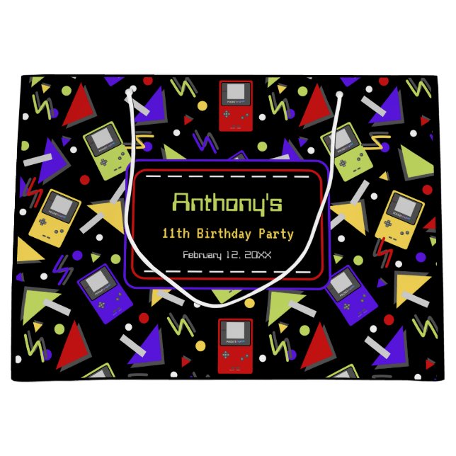 Black Retro Gaming Große Geschenktüte (Vorderseite)