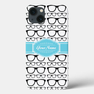 Black Retro Geek Glasses Aqua Personalisierter Nam Case-Mate iPhone Hülle