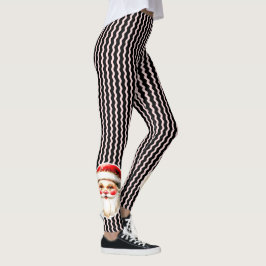 Black Retro Santa Claus Black Ric Rac Weihnachten Leggings