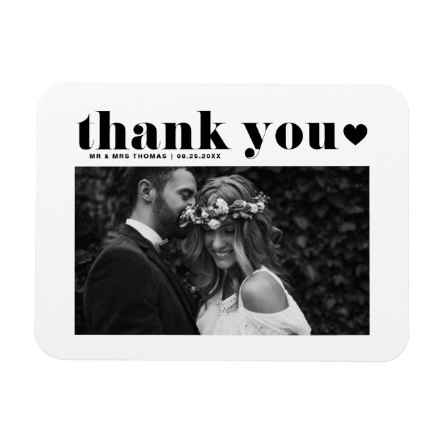 Black Retro Typografy Foto Hochzeit Vielen Dank Magnet (Horizontal)
