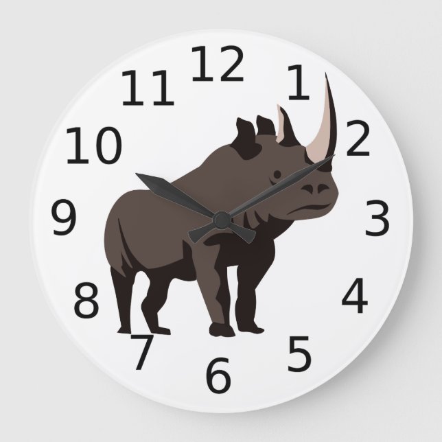 Black Rhino Stehend Proud Große Wanduhr (Vorderseite)
