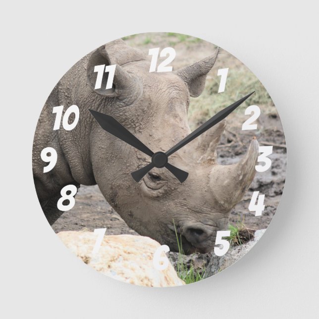 Black Rhino Wall Clock Runde Wanduhr (Vorderseite)