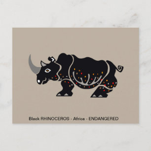 Black RHINOCEROS - Gefährdete Tiere - Wildtiere - Postkarte
