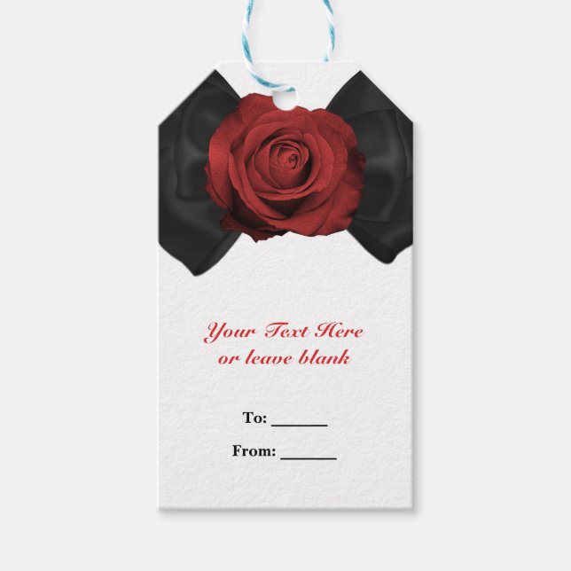 Black Ribbon Bow & Rote Rose Elegante Custom Gevor Geschenkanhänger (Vorderseite)