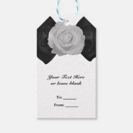 Black Ribbon Bow & White Rose Elegante Custom Gevo Geschenkanhänger