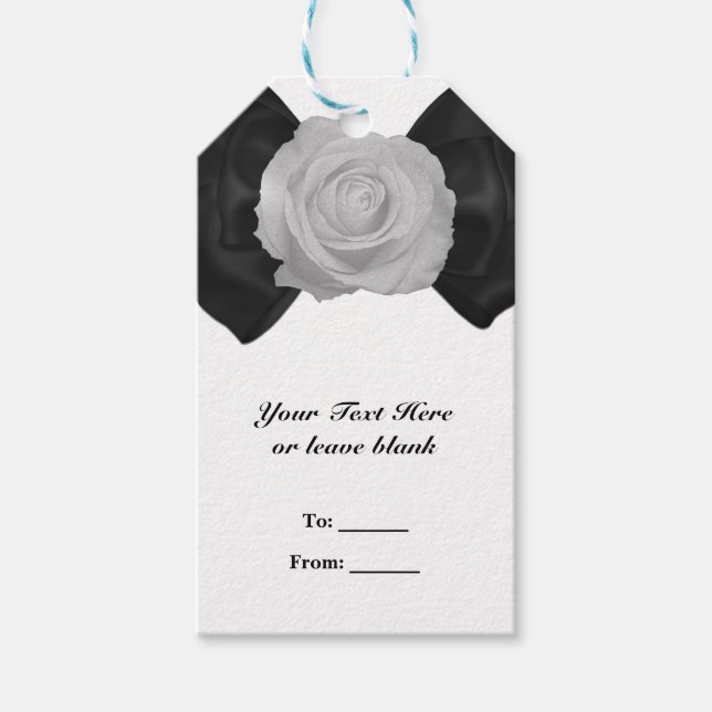 Black Ribbon Bow & White Rose Elegante Custom Gevo Geschenkanhänger (Vorderseite)