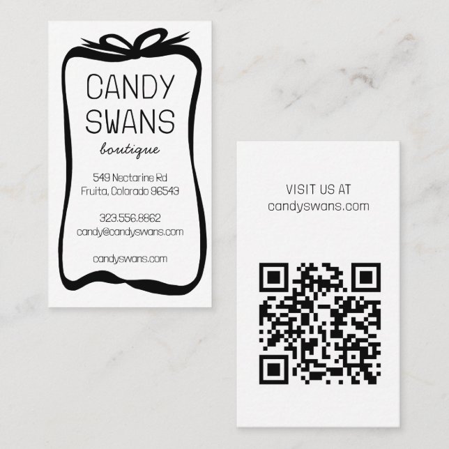 Black Ribbon Bows Sweet Custom QR Code Girly Visitenkarte (Vorne/Hinten)