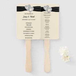 Black Ribbon Diamond Hearts Wedding Program Fans Fächer