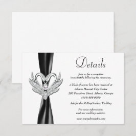 Black Ribbon Silver Swans Hochzeitsdetails Begleitkarte
