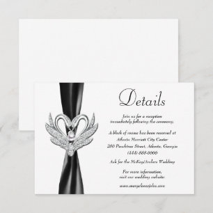 Black Ribbon Silver Swans Hochzeitsdetails Begleitkarte