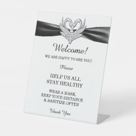 Black Ribbon Silver Swans Hochzeitsicherheit Sockelschild