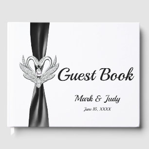 Black Ribbon Silver Swans Mariage livre d'or