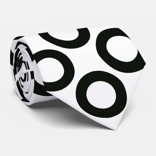 Black Rings Pattern auf Weiß Krawatte (Gerollt)