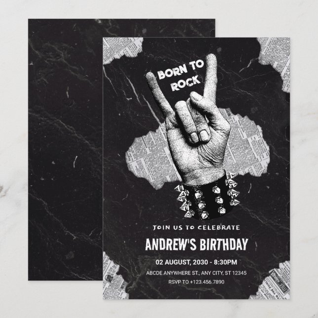 Black Rock Metal Geburtstag Einladung (Vorne/Hinten)