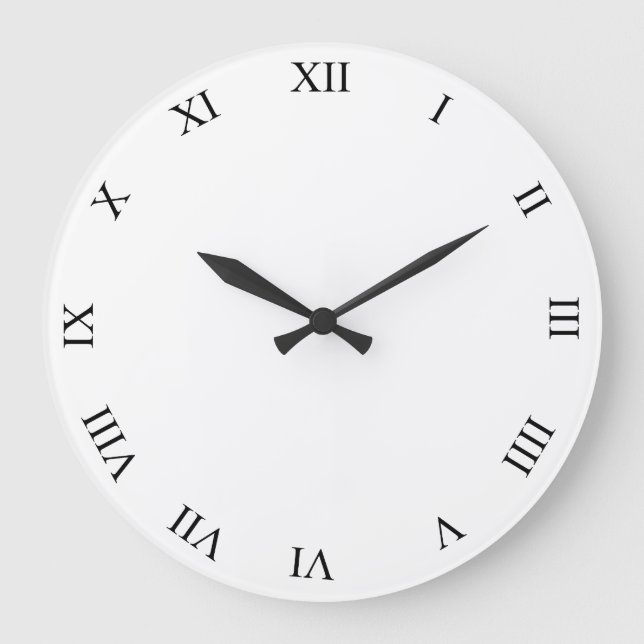 Black Roman Numbers Clock Face Round Clock Große Wanduhr (Vorderseite)