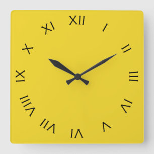 Black Roman Numbers On Yellow wccn Quadratische Wanduhr