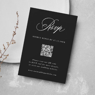 Black Romantic Calligraphy Wedding QR Code RSVP Karte