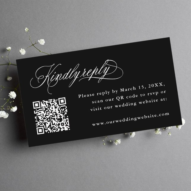 Black Romantic Calligraphy Wedding QR Code UAWG Begleitkarte (Von Creator hochgeladen)