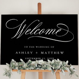 Black Romantic Calligraphy Wedding Willkommenszeic Poster