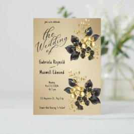 Black Romantic Gold Orchids Blumenhochzeit Einladung