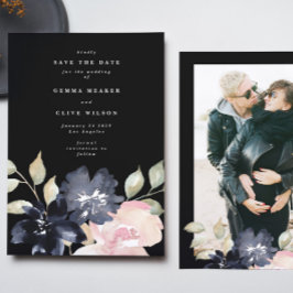 Black Romantic Watercolor Florals Wedding Foto Save The Date