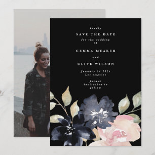 Black Romantic Watercolor Florals Wedding Foto Save The Date