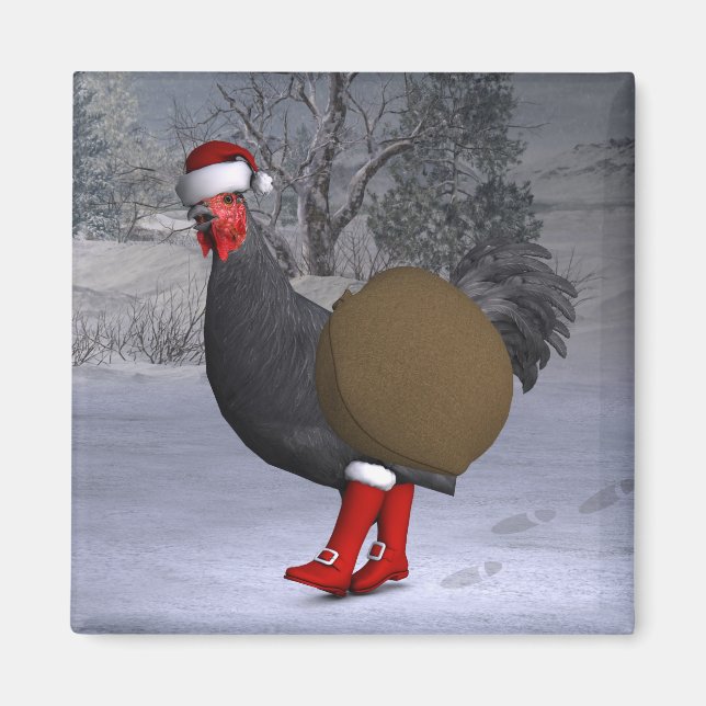 Black Rooster Santa Claus Magnet (Vorne)