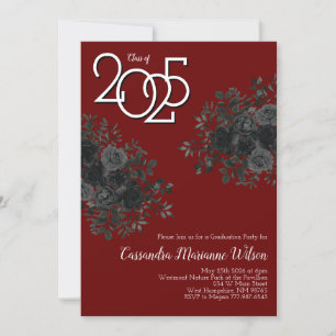 Black Rose Dark Gothic Graduation Party Maroon Einladung