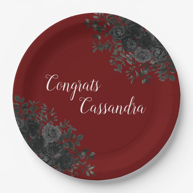 Black Rose Dark Gothic Graduation Party Maroon Pappteller (Vorderseite)